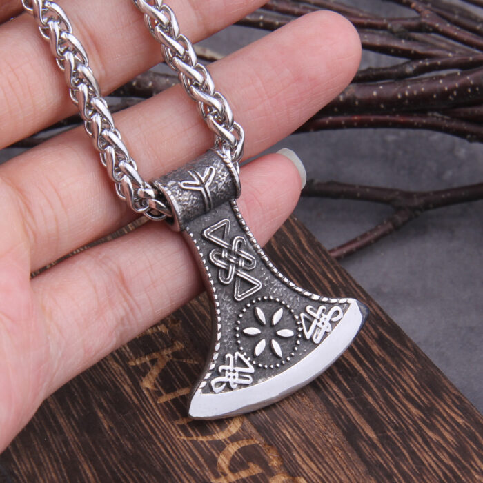 Punk Rock Vintage Stainless Steel Thor's Axe Head Pendant Necklace – Bild 2