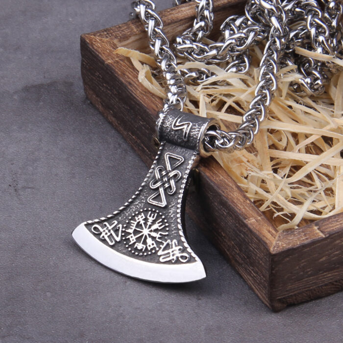 Punk Rock Vintage Stainless Steel Thor's Axe Head Pendant Necklace – Bild 1