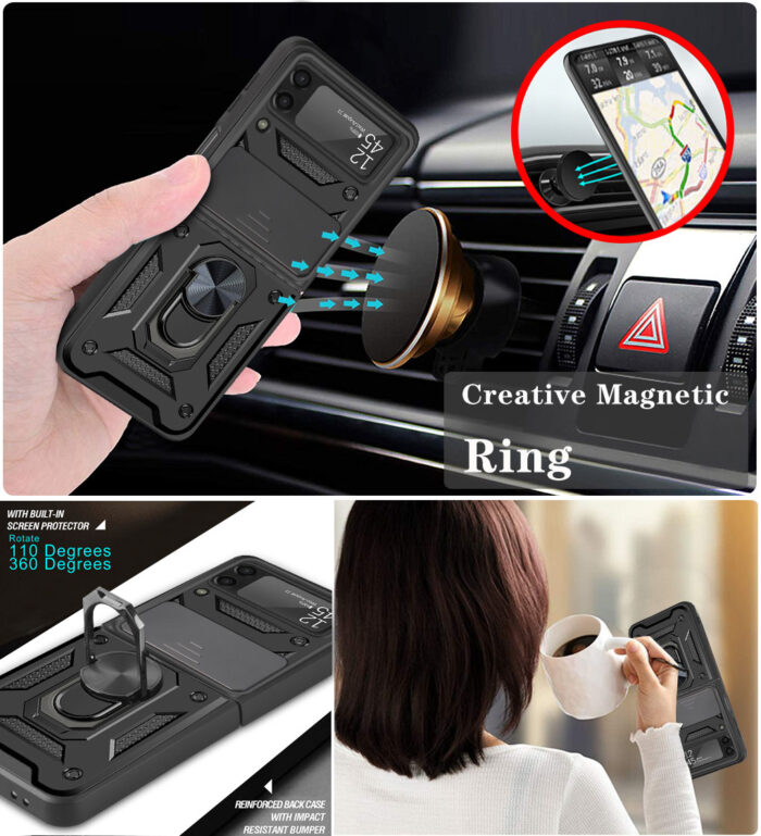 Camera Protective Phone Case For Samsung Galaxy Z Flip 3 Luxury TPU Magnetic Metal Ring Bracket Shockproof Armor Z Flip 3 Cases – Bild 3