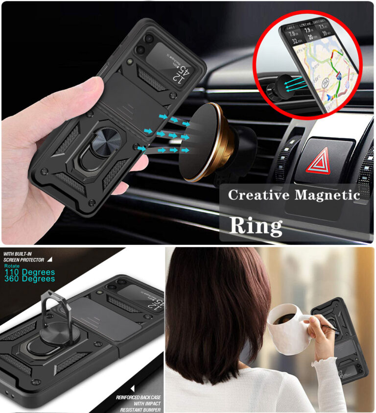 Camera Protective Phone Case For Samsung Galaxy Z Flip 3 Luxury TPU Magnetic Metal Ring Bracket Shockproof Armor Z Flip 3 Cases – Bild 3