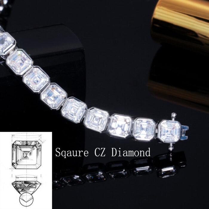 CWWZircons Bling Square Cubic Zirconia Pave Silver Color Bridal Wedding Tennis CZ Bracelets for Women Jewelry Accessories CB260 – Bild 3