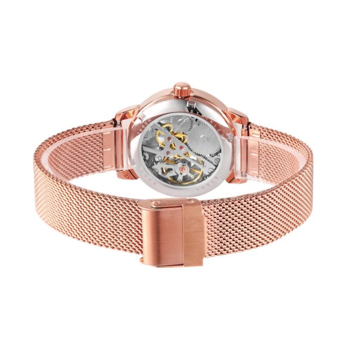 Ladies Fashion Rose Gold Mesh Belt Skeleton Women Mechanical Watches – Bild 3
