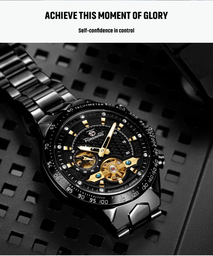 FORSINING Armbanduhr Automatik Mechanische Uhr für Herren Edelstahl Business – Bild 5