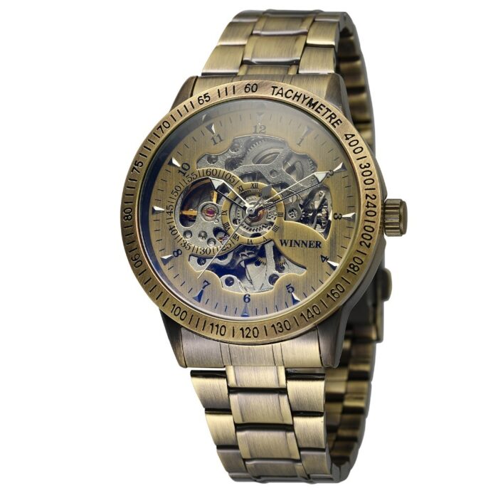 WINNER Vintage Bronze Skeleton Automatic Mechanical Male Wrist steel Watch – Bild 6