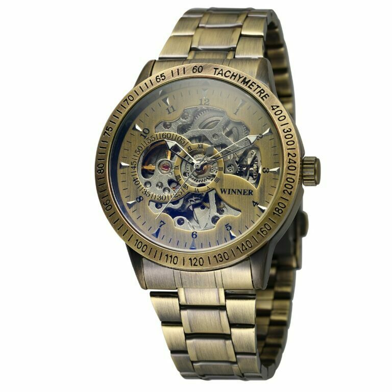 WINNER Vintage Bronze Skeleton Automatic Mechanical Male Wrist steel Watch – Bild 6