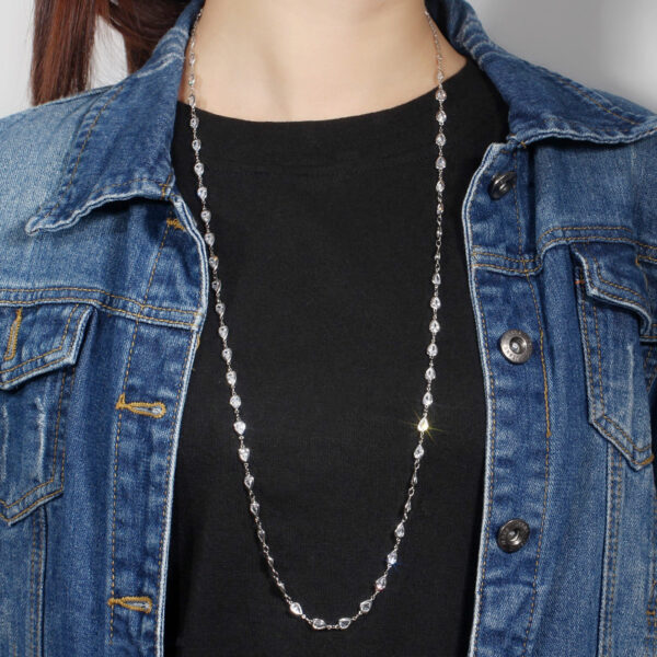 CWWZircons Gorgeous White Cubic Zircon Crystal Long Chain Necklace for Women Sweater Costume Bohemian Jewlery Accessories CP052