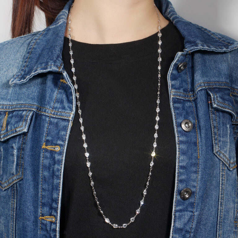 H4f253d7bb4354e0dbdf2cefb6974988cR.jpg CWWZircons Gorgeous White Cubic Zircon Crystal Long Chain Necklace for Women Sweater Costume Bohemian Jewlery Accessories CP052 – Bild 1