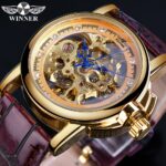 Retro Design Ladies Golden Skeleton Diamond Like Display Mechanical Wrist Watches