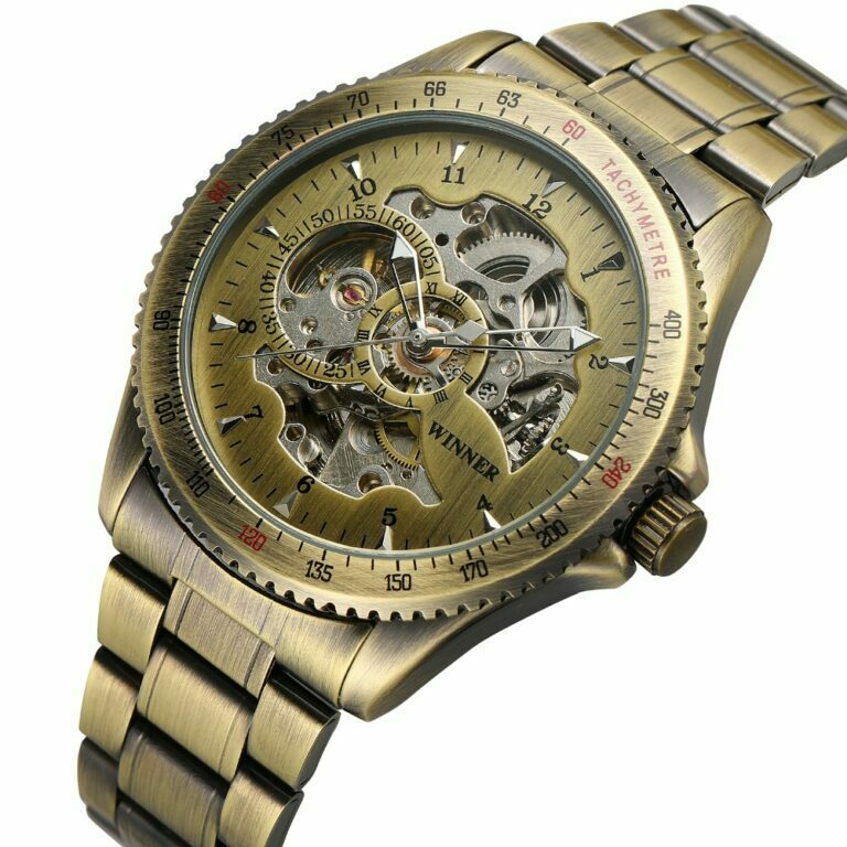 H568a369acb254f18946bb769813d59b7H.jpg WINNER Vintage Bronze Skeleton Automatic Mechanical Male Wrist steel Watch – Bild 1