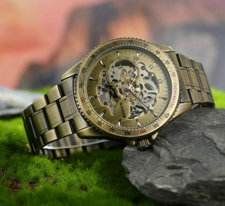 WINNER Vintage Bronze Skeleton Automatic Mechanical Male Wrist steel Watch – Bild 3