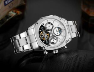 Forsining Automatikuhr Herren Mechanisch Silber Edelstahl Mondphase Automatik – Bild 2