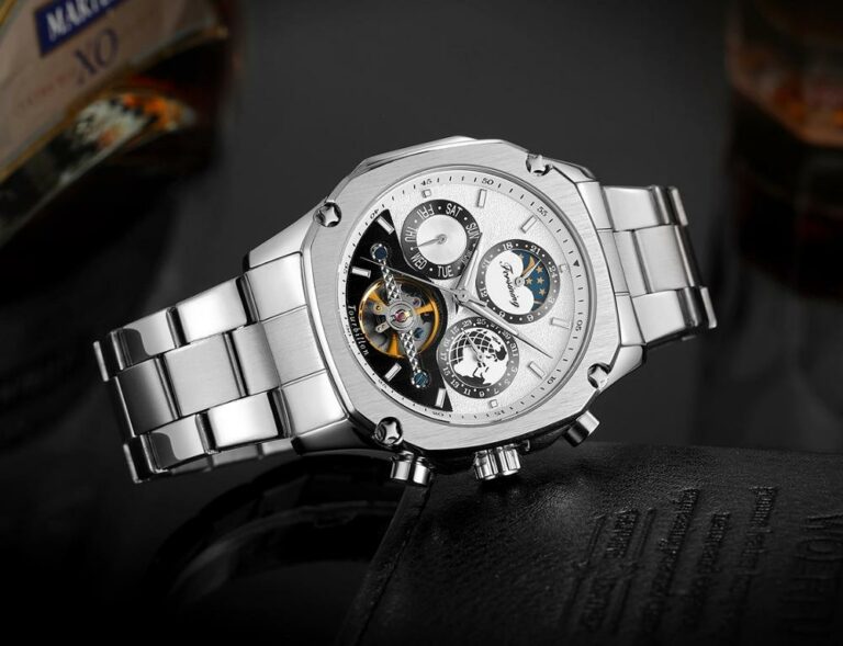 Forsining Automatikuhr Herren Mechanisch Silber Edelstahl Mondphase Automatik – Bild 2