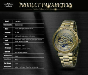 WINNER Vintage Bronze Skeleton Automatic Mechanical Male Wrist steel Watch – Bild 2