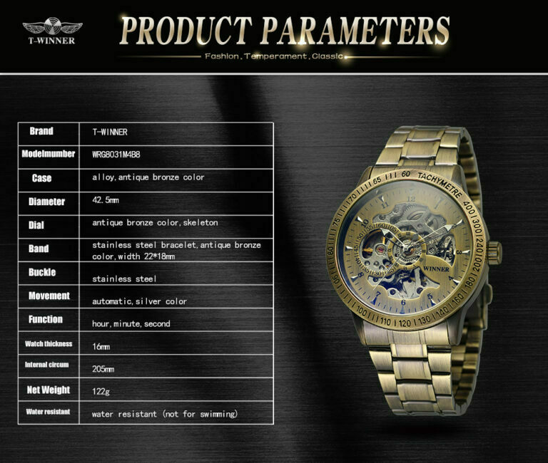 WINNER Vintage Bronze Skeleton Automatic Mechanical Male Wrist steel Watch – Bild 2