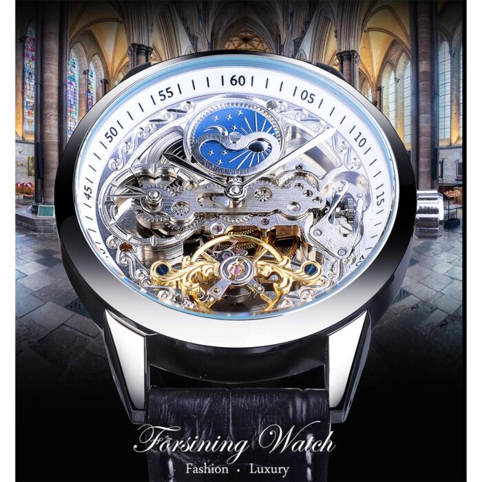 Forsining Automatische Mechanische Herrenuhr Lederband Mondphase Wasserdichte Business Armbanduhren – Bild 2