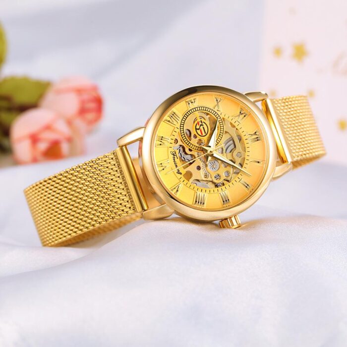 Ladies Stainless Steel Waterproof Elegant Mechanical Gold Wristwatch – Bild 3