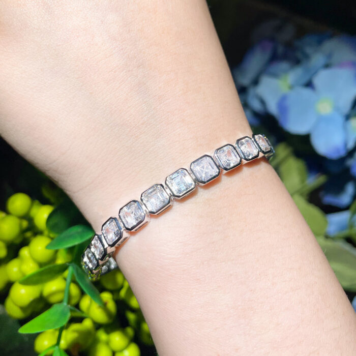 CWWZircons Bling Square Cubic Zirconia Pave Silver Color Bridal Wedding Tennis CZ Bracelets for Women Jewelry Accessories CB260 – Bild 1