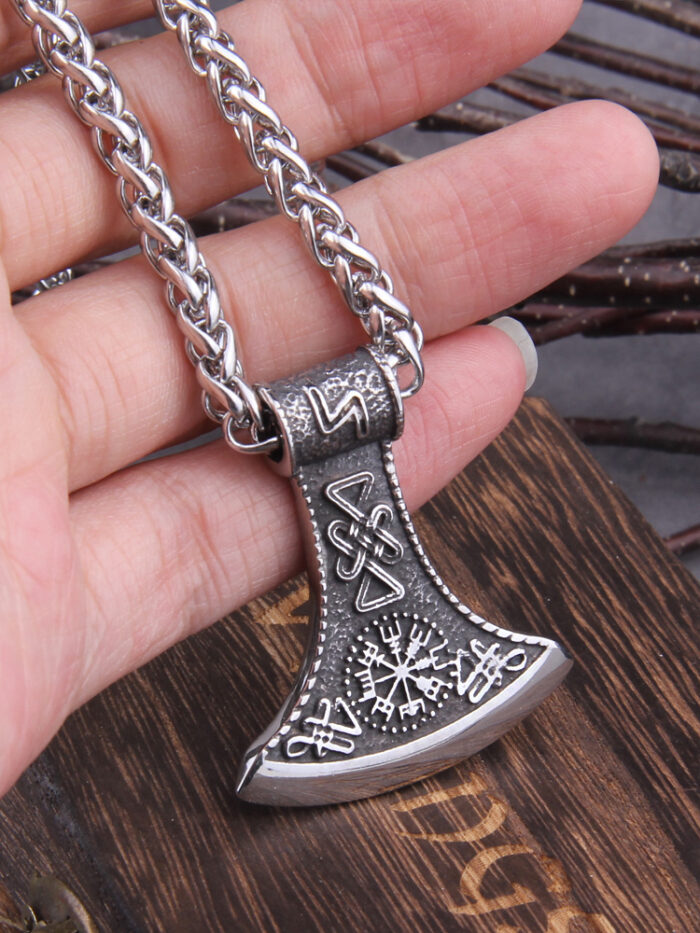 Punk Rock Vintage Stainless Steel Thor's Axe Head Pendant Necklace – Bild 3