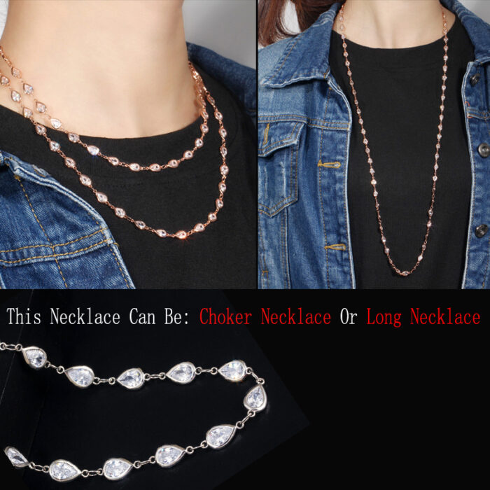 CWWZircons Gorgeous White Cubic Zircon Crystal Long Chain Necklace for Women Sweater Costume Bohemian Jewlery Accessories CP052 – Bild 2