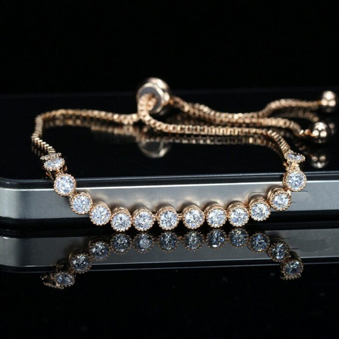 CWWZircons Brilliant Round Cubic Zirconia Adjustable Chain Bracelet Bangle With Rose Gold Color CZ Jewelry For Girls CB185 – Bild 1
