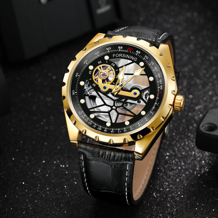 Automatic Forsining Creative Leather Transparent Skeleton Men's Watches – Bild 3