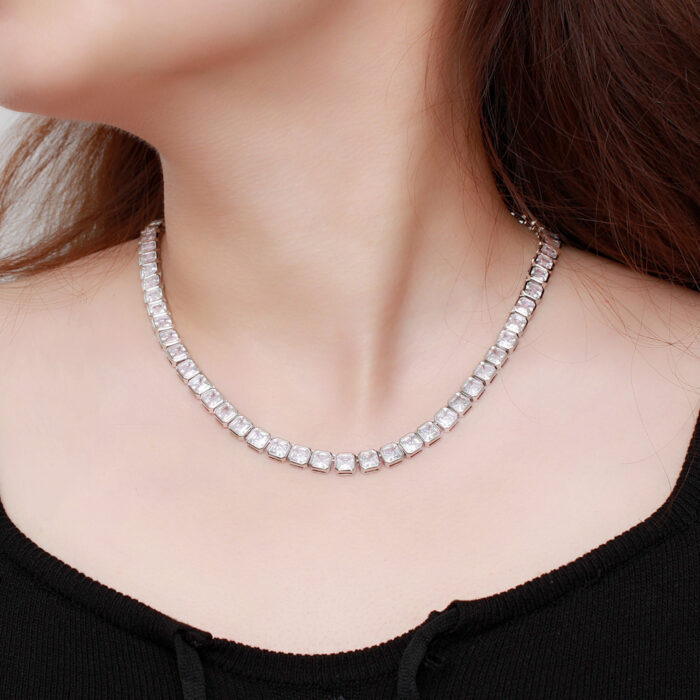 CWWZircons Bling Elegant Square Cubic Zirconia Tennis Chain Necklace for Women Party Engagement Wedding CZ Jewelry Gift CP083 – Bild 2