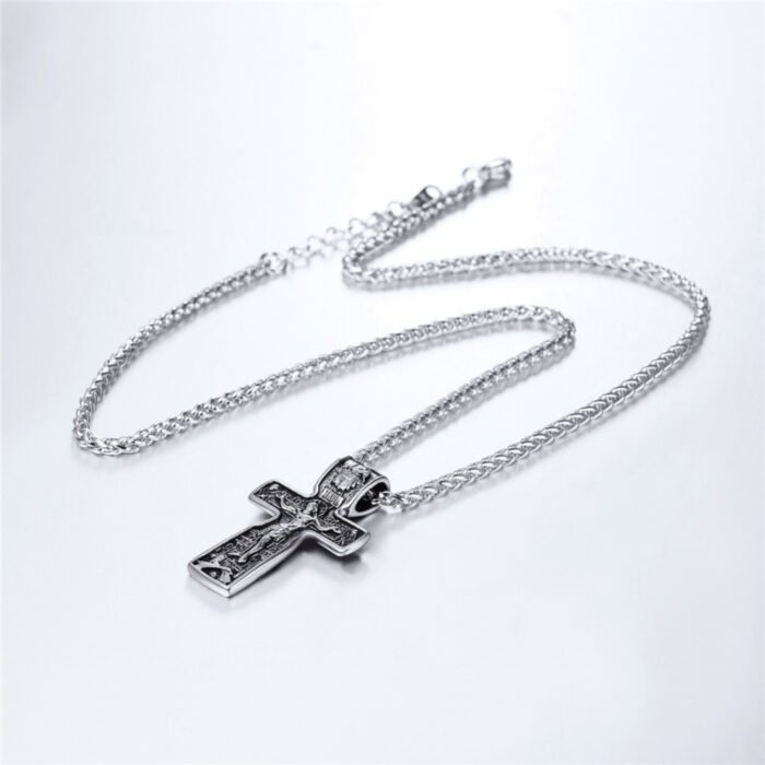 Kruzifix Jesus Kreuz Anhänger & Halsketten Gold Farbe Edelstahl Kette Vintage Katholischen Kirche Religiöse Männer Schmuck – Bild 6