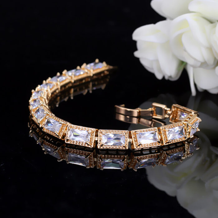 CWWZircons Top Quality Square Cubic Zirconia Stones Sparkling Yellow Gold Color Wrap Bracelets Bangles For Women Party CB036 – Bild 3