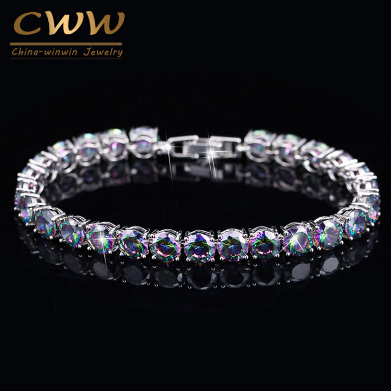 CWWZircons 2021 Fashion Brand MultiColour Natural Round Mystic Cubic Zirconia Stones Women CZ Tennis Bracelets Bangles CB131 – Bild 1