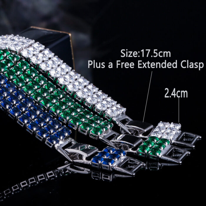 CWWZircons 3 Row Round Shiny Cubic Zirconia Stone Silver Color Luxury Big Wide Bridal Bracelets for Women Wedding Jewelry CB064 – Bild 6