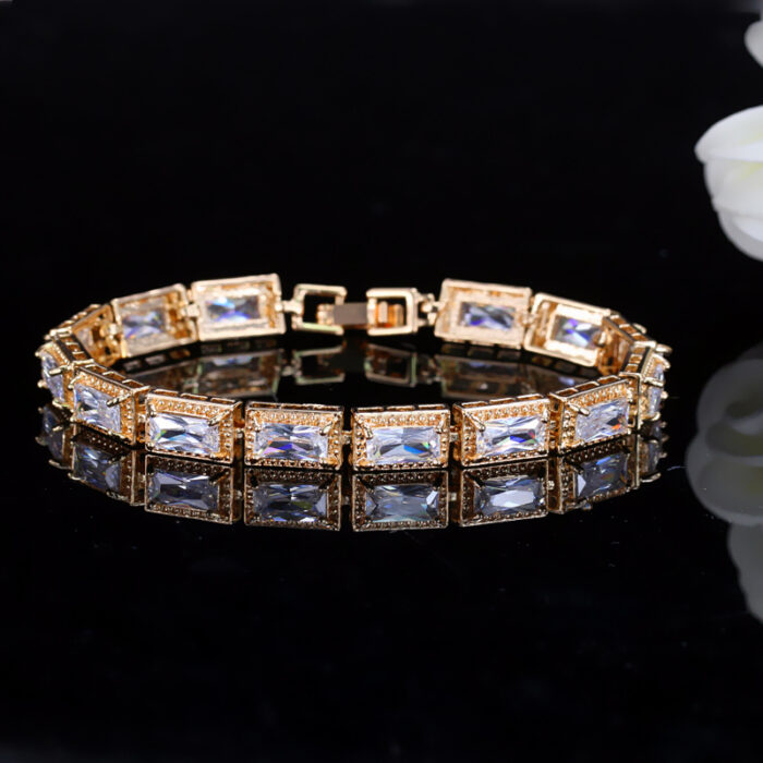 CWWZircons Top Quality Square Cubic Zirconia Stones Sparkling Yellow Gold Color Wrap Bracelets Bangles For Women Party CB036 – Bild 2