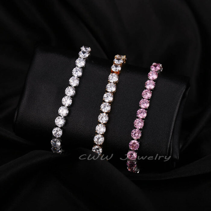 CWWZircons Brand Fashion Yellow Gold Color CZ Jewelry Clear Round Cubic Zircon Stone Chain Link Bracelets For Women CB145 – Bild 3