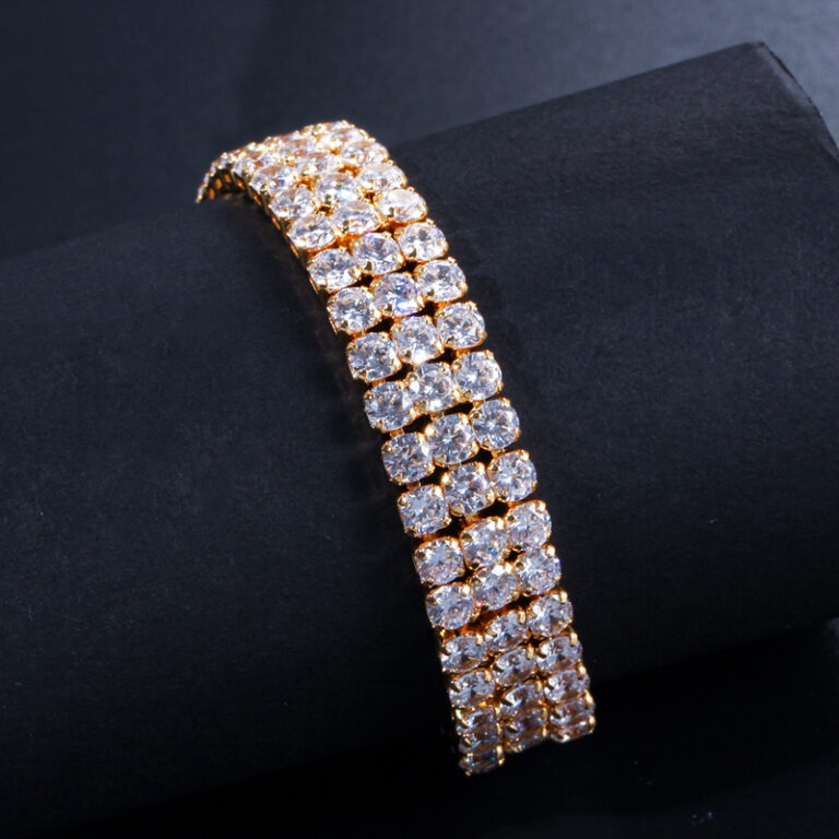 CWWZircons 3 Row Iced Hip Hop Yellow Gold Color Bling Cubic Zirconia Tennis Bracelet for Men Luxury Punk Jewelry Gift CB048 – Bild 3
