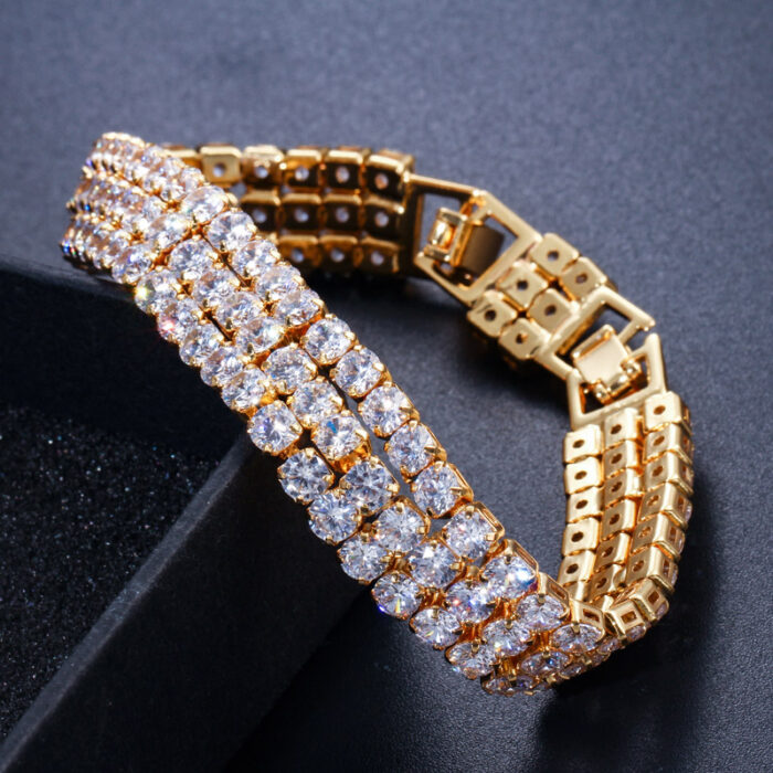 CWWZircons 3 Row Iced Hip Hop Yellow Gold Color Bling Cubic Zirconia Tennis Bracelet for Men Luxury Punk Jewelry Gift CB048 – Bild 5