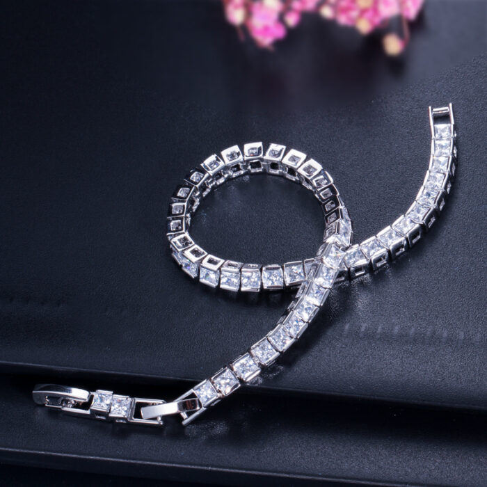 CWWZircons Brand Square 3mm Cubic Zirconia Tennis Bracelets for Woman White Gold Color Princess Cut CZ Wedding Jewelry CB169 – Bild 2