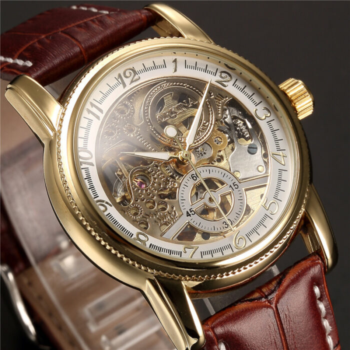 HTB1WzfcNFXXXXcKXVXXq6xXFXXX6.jpg Men's Luxury Golden Skeleton Mechanical Automatic Leather Strap watch – Bild 1