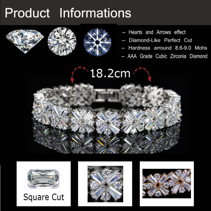 CWWZircons Women Fashion Jewelry Gorgeous Silver Color Spring Flower Cubic Zirconia Connected Tennis Bracelet for Wedding CB010 – Bild 6