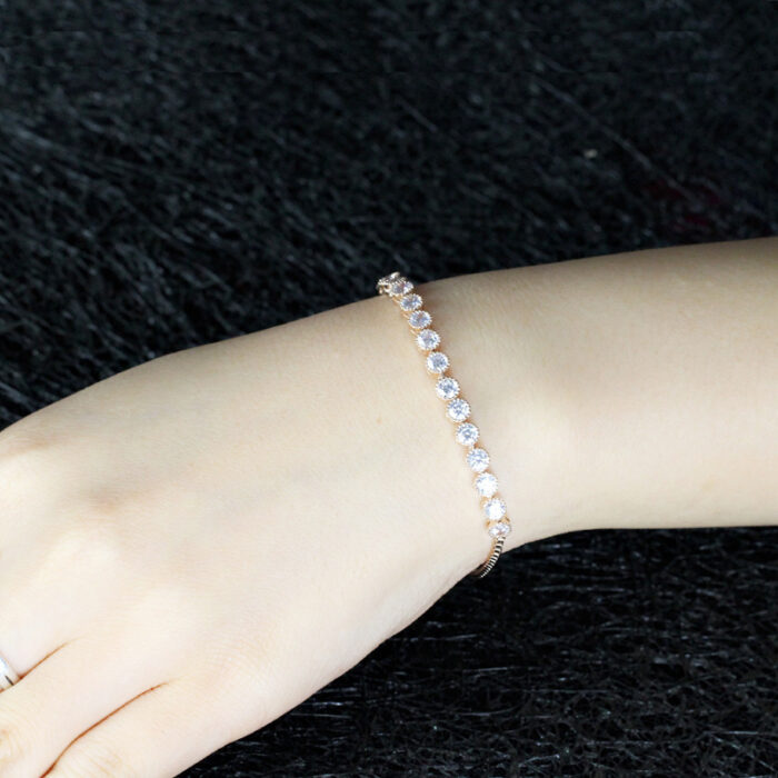 CWWZircons Brilliant Round Cubic Zirconia Adjustable Chain Bracelet Bangle With Rose Gold Color CZ Jewelry For Girls CB185 – Bild 6