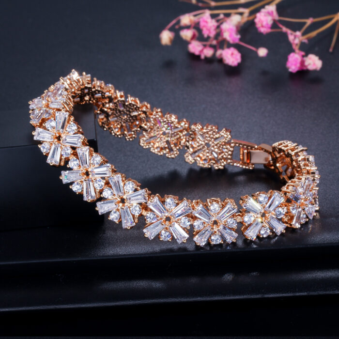 CWWZircons Women Fashion Jewelry Gorgeous Silver Color Spring Flower Cubic Zirconia Connected Tennis Bracelet for Wedding CB010 – Bild 3
