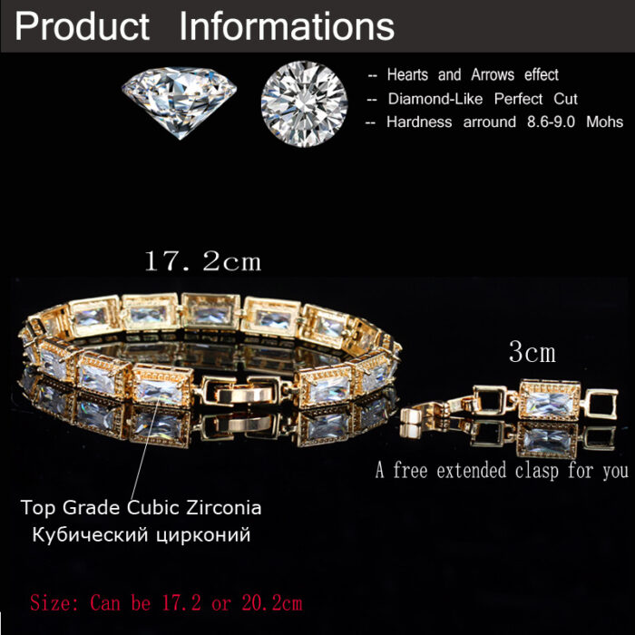 CWWZircons Top Quality Square Cubic Zirconia Stones Sparkling Yellow Gold Color Wrap Bracelets Bangles For Women Party CB036 – Bild 5