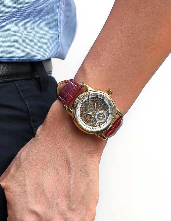 Men's Luxury Golden Skeleton Mechanical Automatic Leather Strap watch – Bild 6