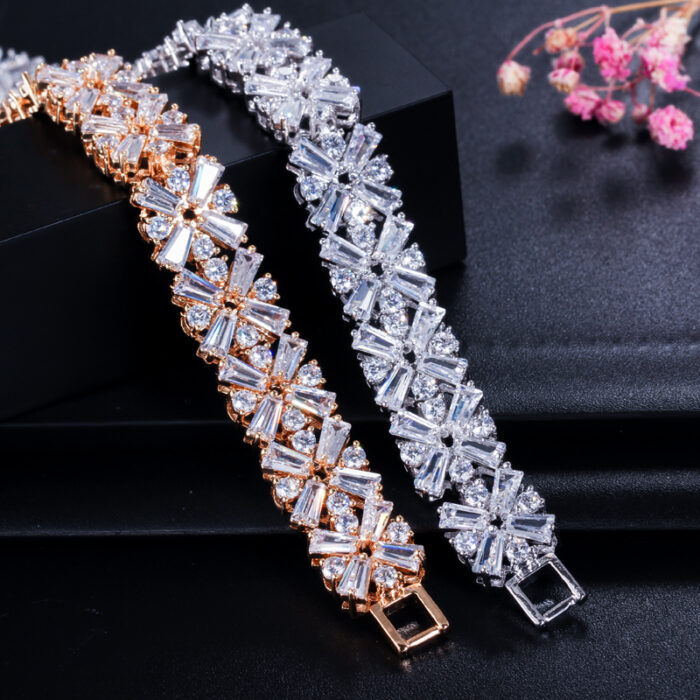 CWWZircons Women Fashion Jewelry Gorgeous Silver Color Spring Flower Cubic Zirconia Connected Tennis Bracelet for Wedding CB010 – Bild 4