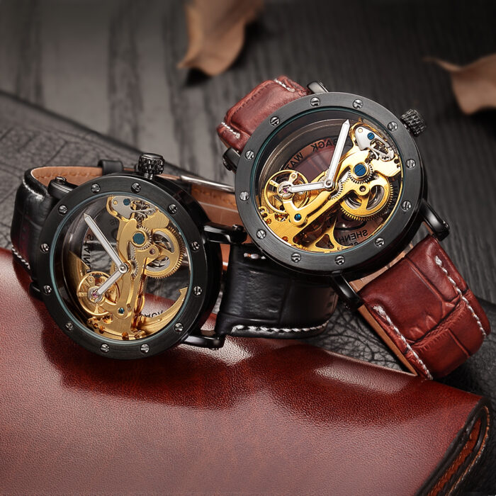 Man's Automatic Golden Bridge Mechanical Leather Strap Skeleton Watch – Bild 5
