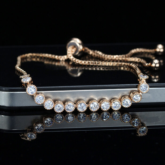 CWWZircons Brilliant Round Cubic Zirconia Adjustable Chain Bracelet Bangle With Rose Gold Color CZ Jewelry For Girls CB185 – Bild 5
