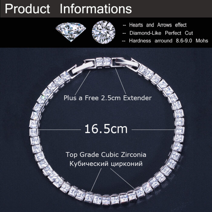 CWWZircons Brand Square 3mm Cubic Zirconia Tennis Bracelets for Woman White Gold Color Princess Cut CZ Wedding Jewelry CB169 – Bild 5