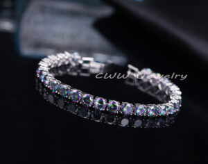 CWWZircons 2021 Fashion Brand MultiColour Natural Round Mystic Cubic Zirconia Stones Women CZ Tennis Bracelets Bangles CB131 – Bild 3