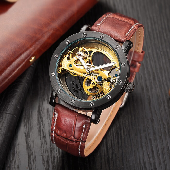 Man's Automatic Golden Bridge Mechanical Leather Strap Skeleton Watch – Bild 2