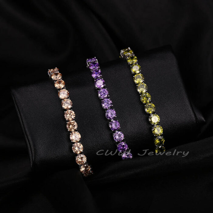 CWWZircons Brand Fashion Yellow Gold Color CZ Jewelry Clear Round Cubic Zircon Stone Chain Link Bracelets For Women CB145 – Bild 4