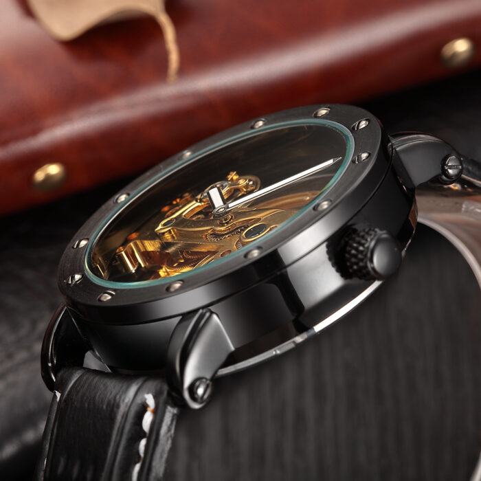 Man's Automatic Golden Bridge Mechanical Leather Strap Skeleton Watch – Bild 3