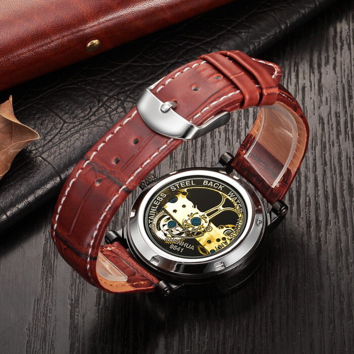 Man's Automatic Golden Bridge Mechanical Leather Strap Skeleton Watch – Bild 4